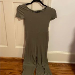 Army green girls ribbed   jumpsuit